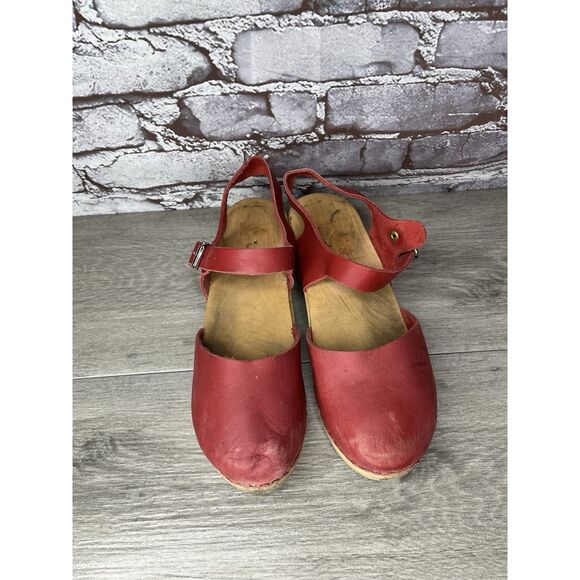 Lotta's Stockholm T-bar Highwood Red Leather Clogs Nubuck Women Sz 41EU/10.5M US - Picture 4 of 16